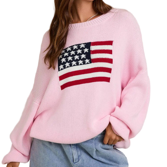 Oversize American Flag Pink Sweater WOMEN - Clothing - Sweaters & Cardigans LE LIS