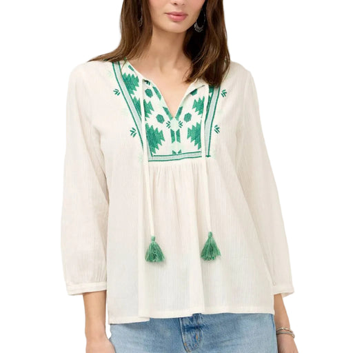 Johnny Was 3/4 Sleeve Solange White Prairie Blouse WOMEN - Clothing - Tops - Long Sleeved Johnny Was Collection