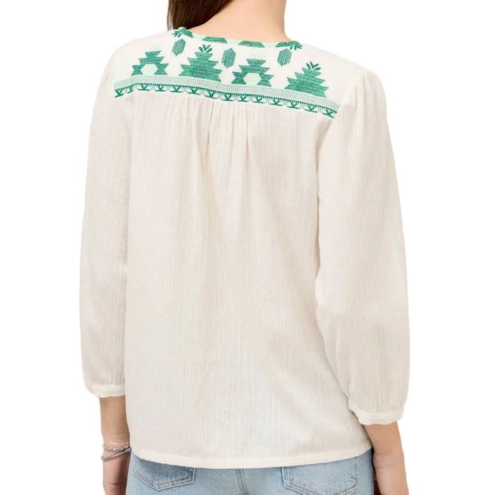Johnny Was 3/4 Sleeve Solange White Prairie Blouse WOMEN - Clothing - Tops - Long Sleeved Johnny Was Collection