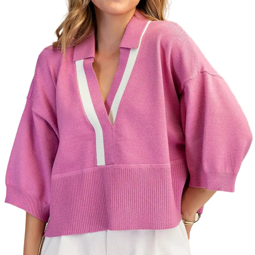 Drop Shoulder Pink Sweater WOMEN - Clothing - Tops - Short Sleeved Glam