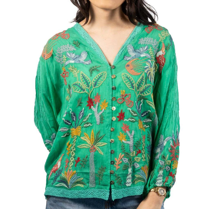 Johnny Was Bright Green Jude Luna Shirt WOMEN - Clothing - Tops - Long Sleeved Johnny Was Collection