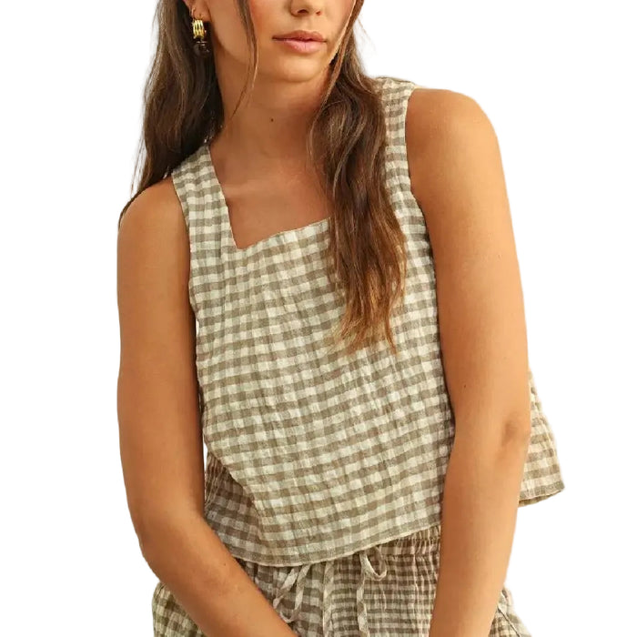 Gingham Square Neck Top WOMEN - Clothing - Tops - Sleeveless Miou Muse