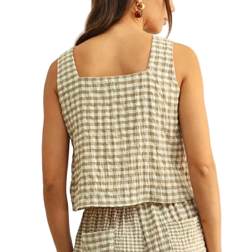 Gingham Square Neck Top WOMEN - Clothing - Tops - Sleeveless Miou Muse
