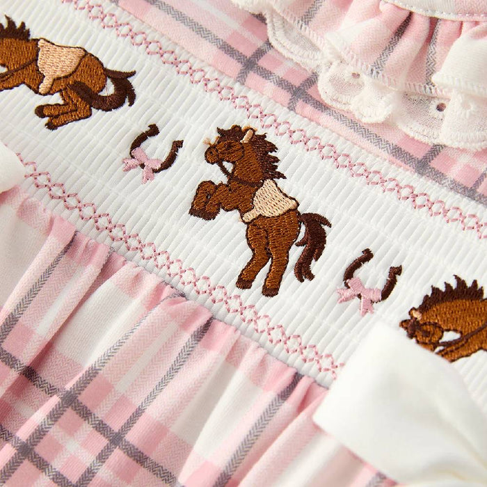 Horse Embroidered Smocked Pink Plaid Romper KIDS - Baby - Baby Girl Clothing Rylee Faith Designs
