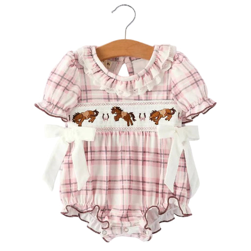 Horse Embroidered Smocked Pink Plaid Romper KIDS - Baby - Baby Girl Clothing Rylee Faith Designs
