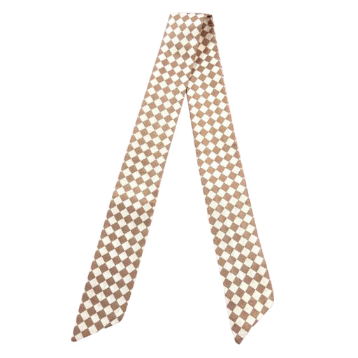 Tan/White Checkered Twilly Scarf WOMEN - Accessories - Scarves & Wraps Camel Threads