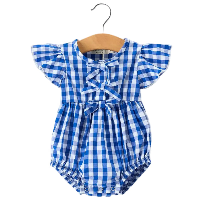 Plaid Bow Blue Romper KIDS - Baby - Baby Girl Clothing Rylee Faith Designs