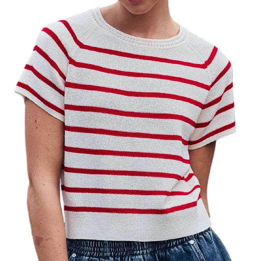 Striped Raglan Knit Top - Red WOMEN - Clothing - Tops - Short Sleeved Urban Daizy