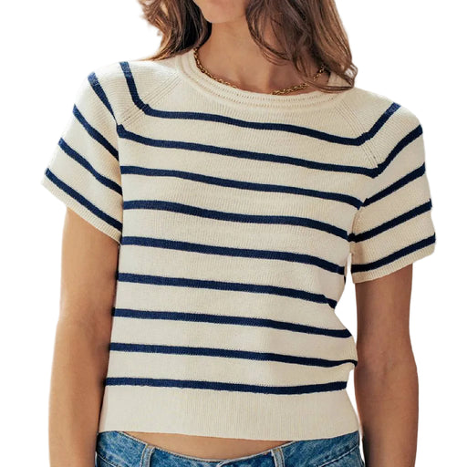 Striped Raglan Knit Top - Navy WOMEN - Clothing - Tops - Short Sleeved Urban Daizy