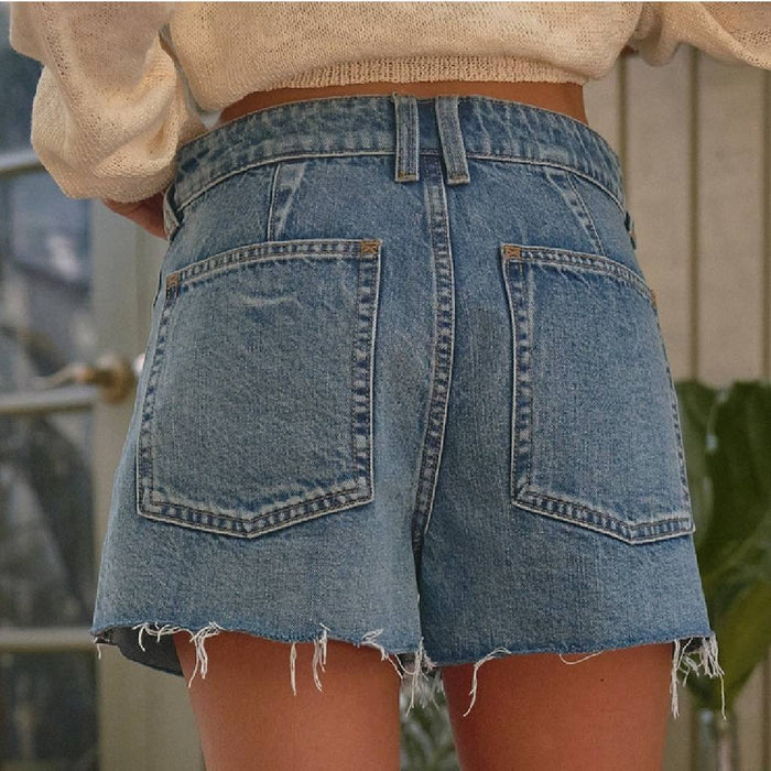 High Rise Raw Hem Denim Blue Shorts WOMEN - Clothing - Shorts Urban Daizy