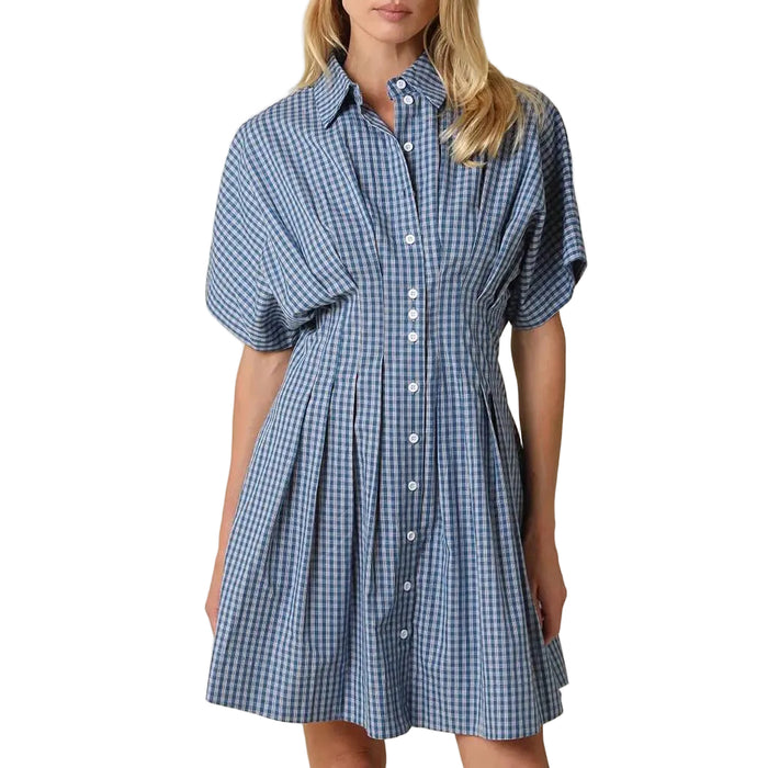 Alana Gingham Teal Blue Dress WOMEN - Clothing - Dresses Olivaceous