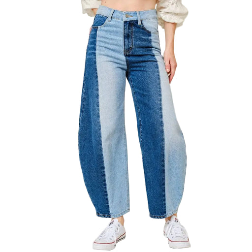 Contrast Panel Barrel Jeans WOMEN - Clothing - Jeans Blue B