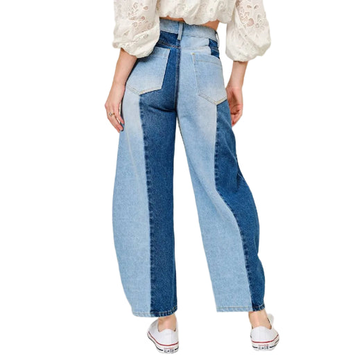 Contrast Panel Barrel Jeans WOMEN - Clothing - Jeans Blue B