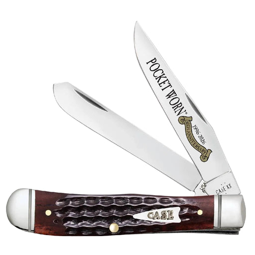 Case Mini Trapper - Pocket Worn Mahogany Bone w/Fluted Bolsters Knives - Knives Teskeys