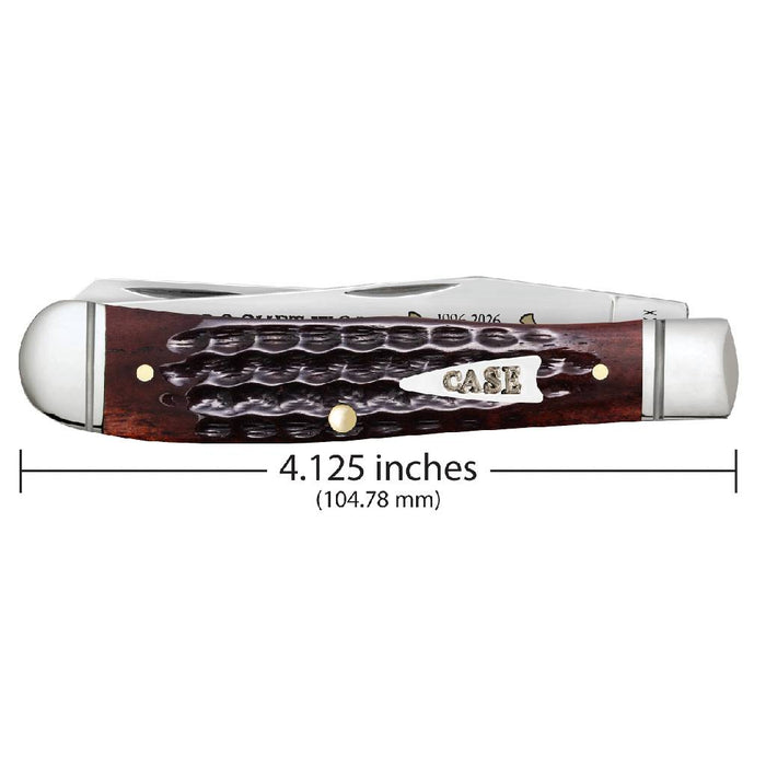 Case Mini Trapper - Pocket Worn Mahogany Bone w/Fluted Bolsters Knives - Knives Teskeys