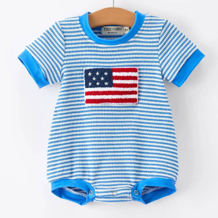 Baby Boy's 4th Of July Chenille Blue Stripe Romper