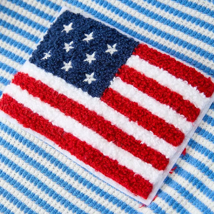 Baby Boy's 4th Of July Chenille Blue Stripe Romper