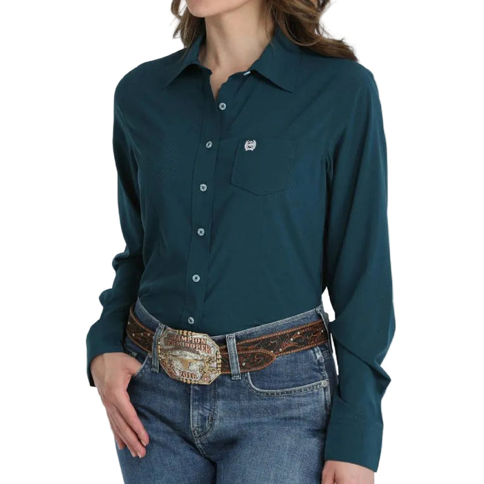 Cinch Women's Arenaflex Perforated Teal Button Down Shirt