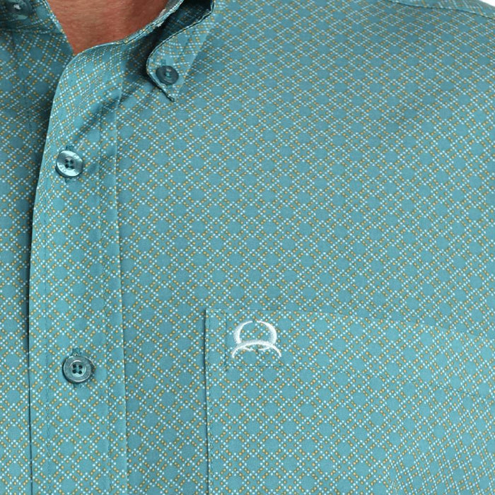 Cinch Men's Arenaflex Teal Geo Print Button Down Shirt