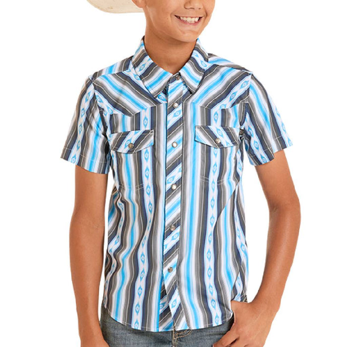 Rock & Roll Denim Boy's Tek Ripstop Western Stripe Pearl Snap Shirt