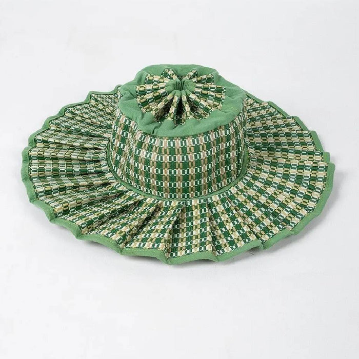 Ruffled Plaid Sun Hat - Green