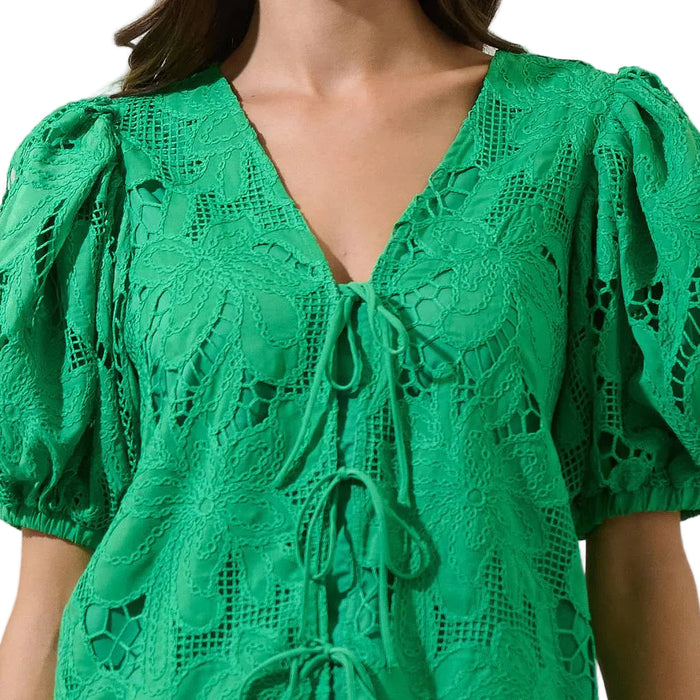Friona Eyelet Puff Sleeve Kelly Green Top