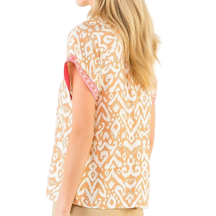 V-Neck Abstract Embellished Detail Top