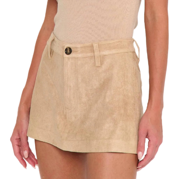 Show Me Your Mumu Vancouver Beige Faux Suede Skort