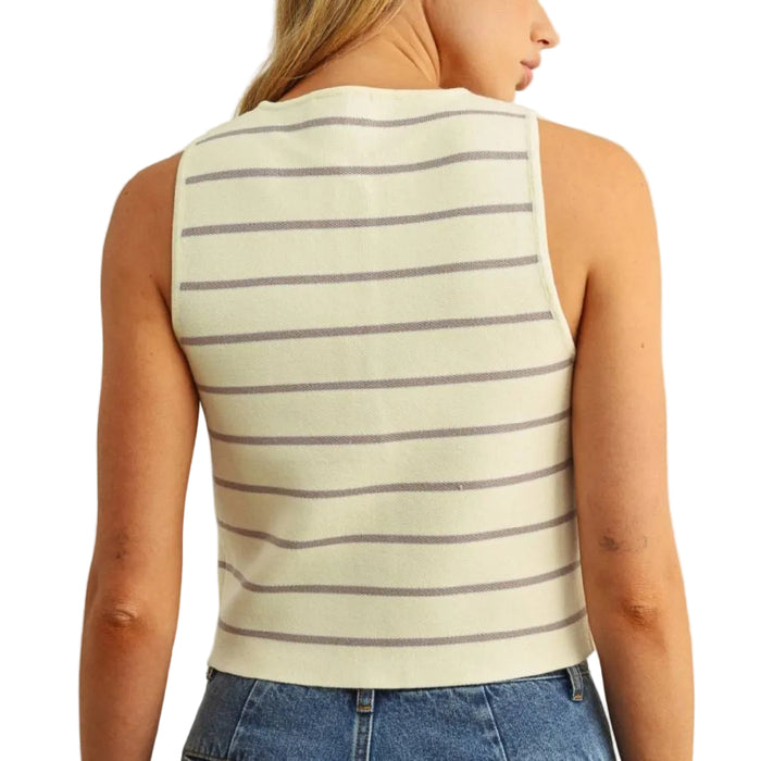 Button Detail Stripe Knit Vest