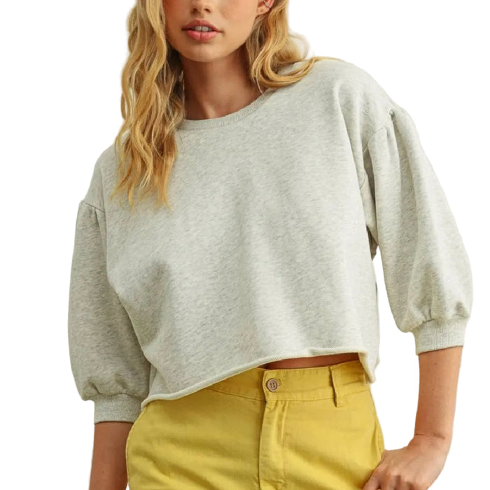 3/4 Sleeve Raw Edge Sweatshirt