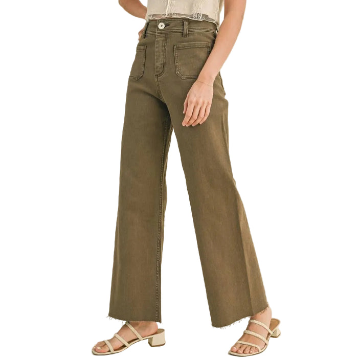 Washed Brown Straight Wide Leg Pants