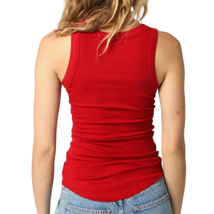 Red Ribbed Scoop Neck Tank Top