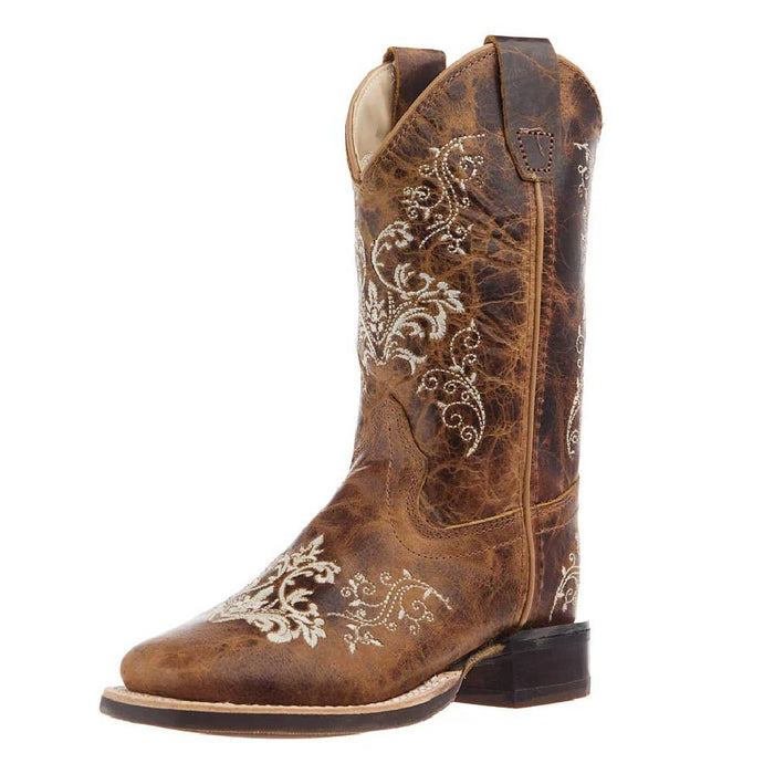 Old West Youth Square Toe Brown Western Boot