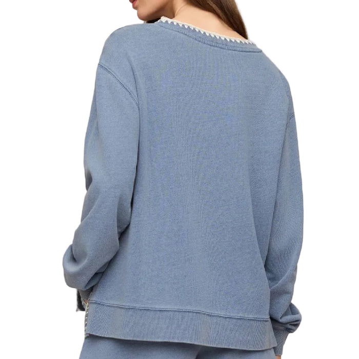 Z Supply Cam Knit Denim Whipstitch Top