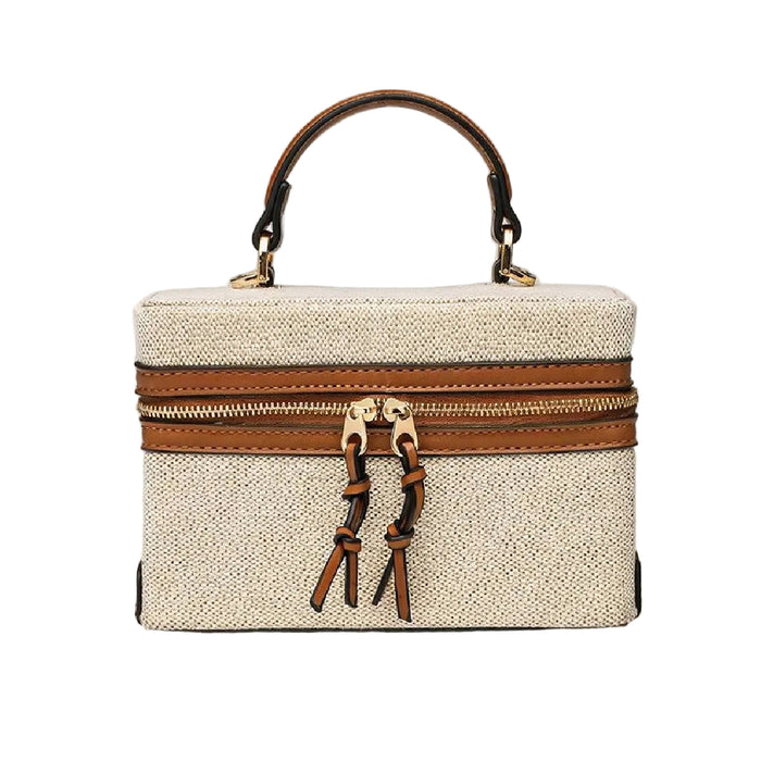 Dayla Canvas Leather Boxy Crossbody Bag - Canvas Brown