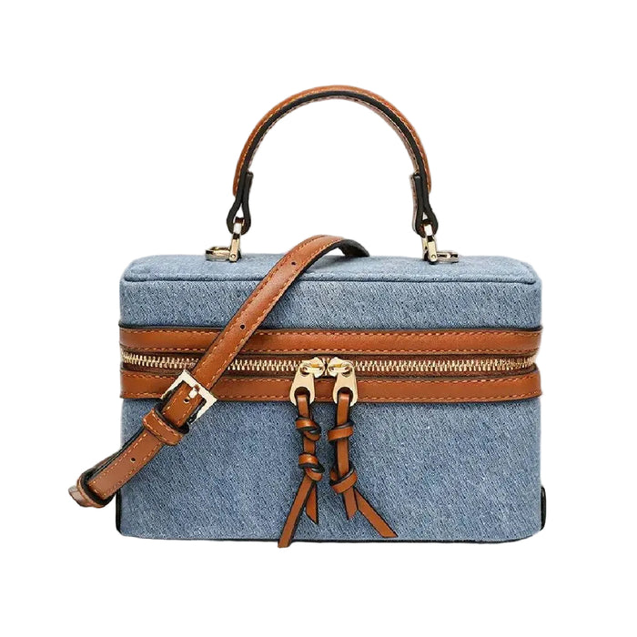 Dayla Canvas Leather Boxy Crossbody Bag - Light Denim
