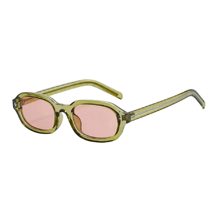 Dayla Retro Tiny Oval Sunglasses - Olive/Pink