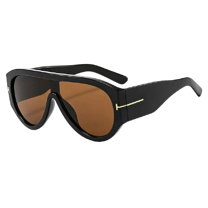 Dayla Thick Rim Aviator Sunglasses - Black/Brown