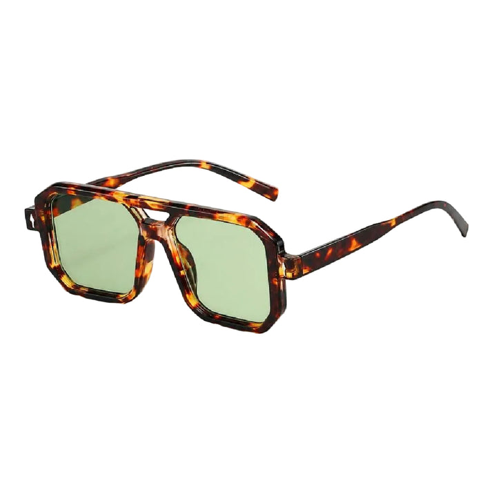 Dayla Double Bridge Square Sunglasses - Tortoiseshell/Green
