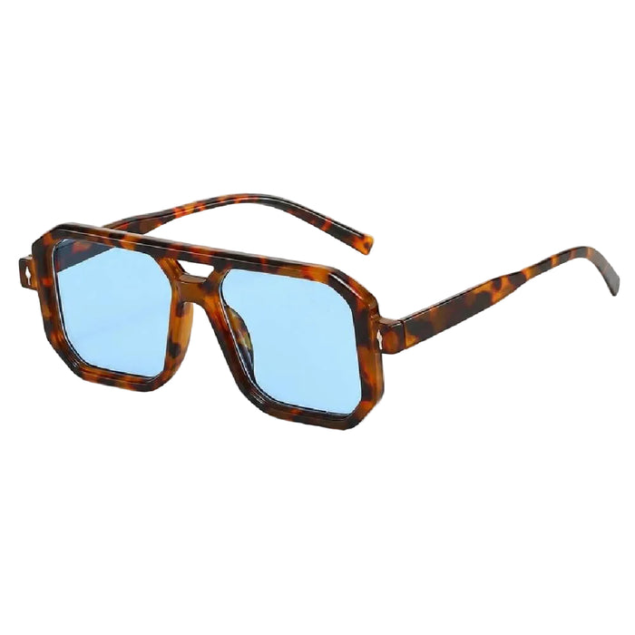 Dayla Double Bridge Square Sunglasses - Tortoiseshell/Blue