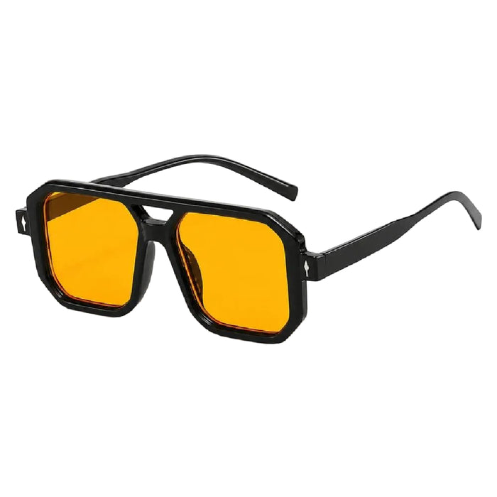 Dayla Double Bridge Square Sunglasses - Black/Orange