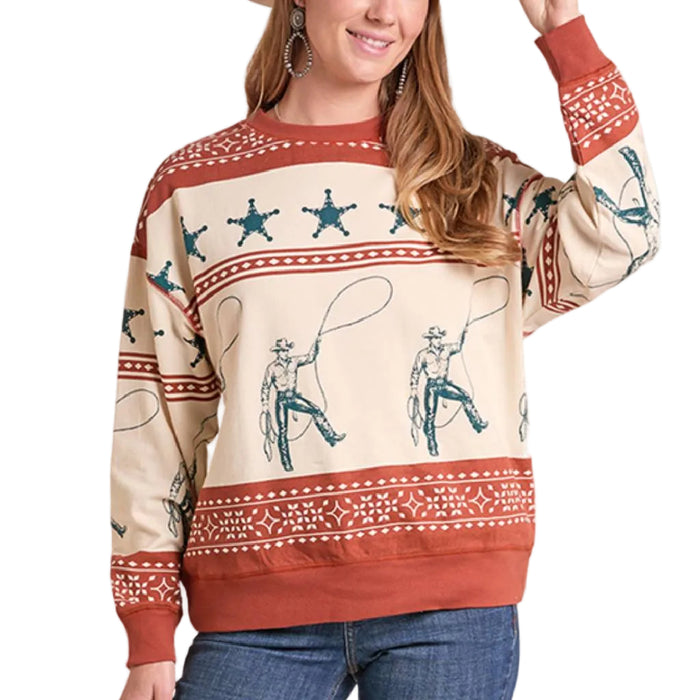 Panhandle Slim Women's Graphic Cowboy Crew Neck Pullover