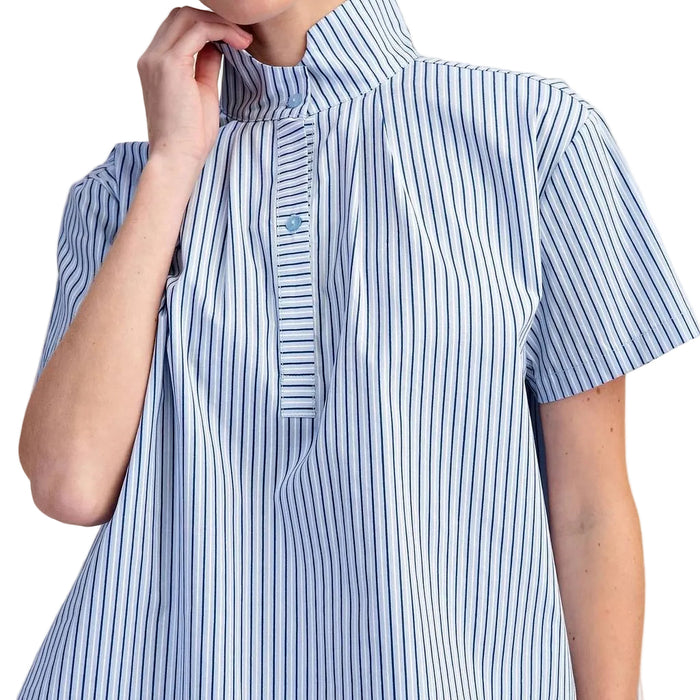 Stand Collar Stripe Blue Top