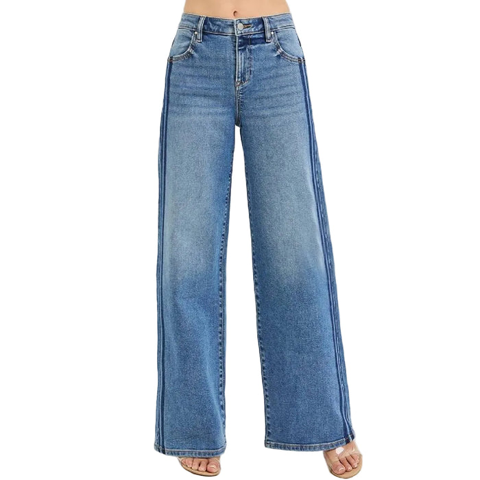 Risen Slouchy Stripe Detail Wide Leg Jean