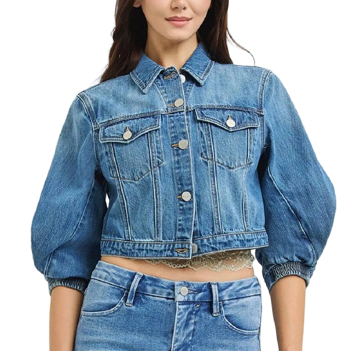 Risen Balloon Sleeve Cropped Denim Jacket