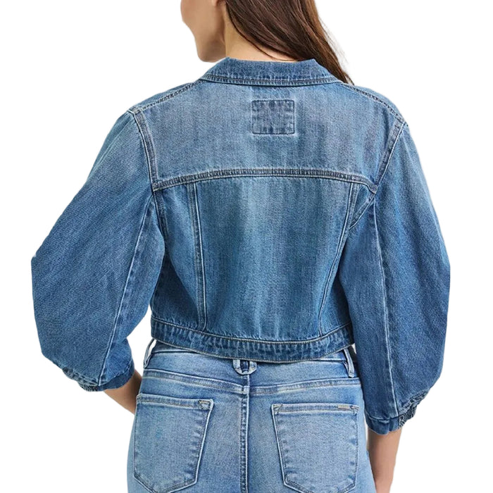 Risen Balloon Sleeve Cropped Denim Jacket