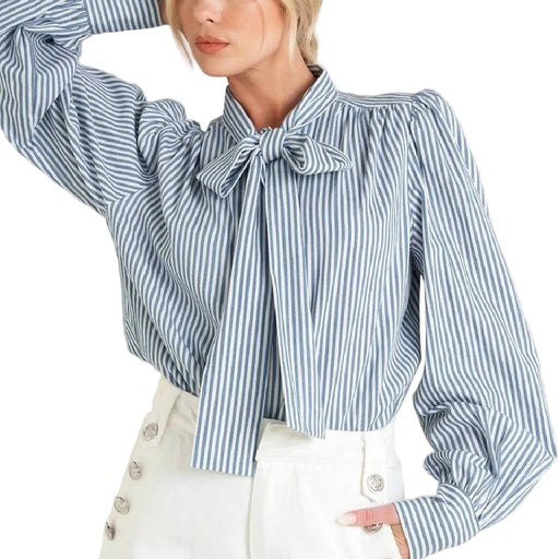 Tie Front Stripe Top WOMEN - Clothing - Tops - Long Sleeved Peace Love Line
