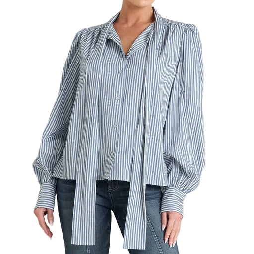 Tie Front Stripe Top WOMEN - Clothing - Tops - Long Sleeved Peace Love Line