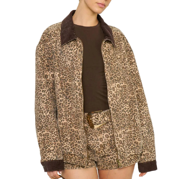 Show Me Your Mumu Carter Bomber Leopard Denim Jacket