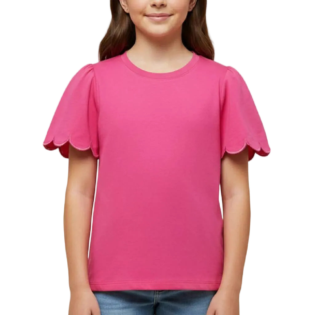 Hayden Girl's Scallop Sleeve Pink Knit Tee KIDS - Girls - Clothing - Tops - Short Sleeve Tops Hayden Los Angeles